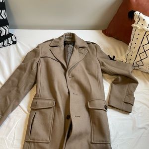 Ben Sherman tan overcoat. No tag for size (custom) but I would think 38 or 40r.